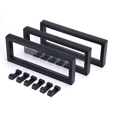 Skelang 3 Pcs 3D Floating Display Case, Black Display Stand Holder 9"×3.54"×0.75"(L×W×H Suspension Frame for AA Medallion, Antique Challenge Coins, Chip, Jewelry, Pin