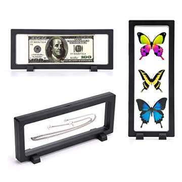 Skelang 3 Pcs 3D Floating Display Case, Black Display Stand Holder 9"×3.54"×0.75"(L×W×H Suspension Frame for AA Medallion, Antique Challenge Coins, Chip, Jewelry, Pin