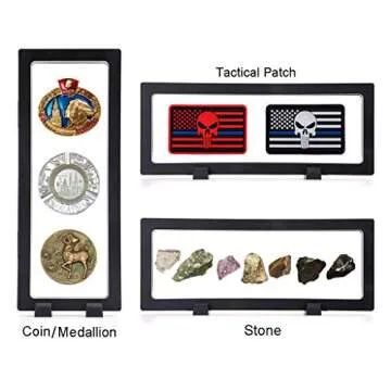 Skelang 3 Pcs 3D Floating Display Case, Black Display Stand Holder 9"×3.54"×0.75"(L×W×H Suspension Frame for AA Medallion, Antique Challenge Coins, Chip, Jewelry, Pin