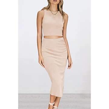 PRETTYGARDEN Women's Summer 2 Piece Midi Skirt Set