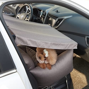Pet Booster with Sunshade Dog Car Seat Included Detachable Shade and Safety Tethers Harness Tough Do...