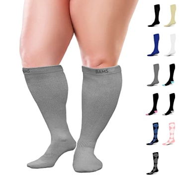 BAMS Plus Size Compression Socks Wide Calf XL XXL XXXL – Graduated Knee-High Support, Viscose from...