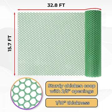 MaPorch Upgraded 15.7in x 32.8ft Green Plastic Chicken Wire Fence with Cutting Scissors - Versatile ...