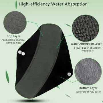 Reusable Bamboo Sanitary Towels Pads, TopDirect 8 Pack Medium & Large (9.06" & 11.02") Heavy Flow Night Pads Washable Cloth Menstrual Pad with Wet Bag for Women