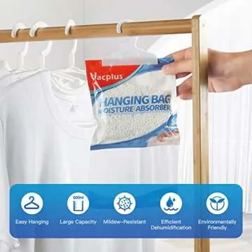 Vacplus Moisture Absorbers, Hanging Closet Dehumidifier Bags, Humidity Packs, Desiccant, Closet Dehumidifiers with Ocean Breeze Fragrance, 10 Pack, 9.8OZ