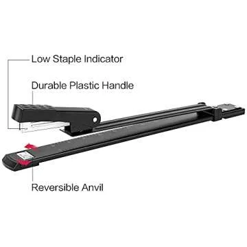 Deli Long Reach Stapler with 1000 Staples, 20 Sheet Capacity, Long Arm Standard Staplers for Booklet or Book Binding, Black