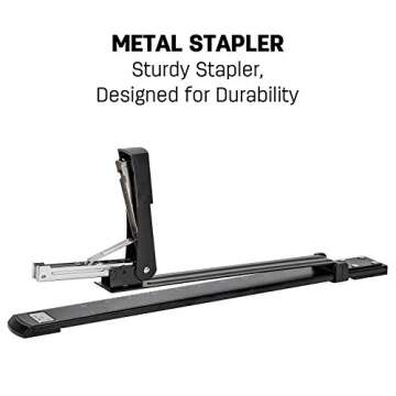 Deli Long Reach Stapler with 1000 Staples, 20 Sheet Capacity, Long Arm Standard Staplers for Booklet or Book Binding, Black