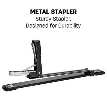 Deli Long Reach Stapler with 1000 Staples, 20 Sheet Capacity, Long Arm Standard Staplers for Booklet or Book Binding, Black