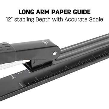Deli Long Reach Stapler with 1000 Staples, 20 Sheet Capacity, Long Arm Standard Staplers for Booklet or Book Binding, Black