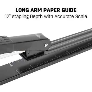Deli Long Reach Stapler with 1000 Staples, 20 Sheet Capacity, Long Arm Standard Staplers for Booklet or Book Binding, Black