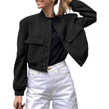 Zeagoo Women Bomber Jacket Casual Button Down Varsity Jackets Shackets With Pockets Outwear