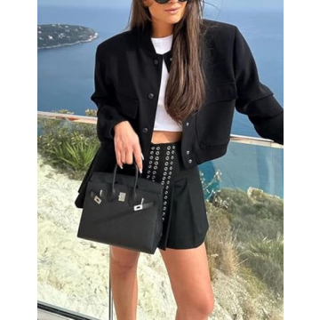 Stylish Zeagoo Women Bomber Jacket with Vintage Pockets