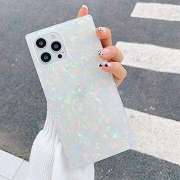 KERZZIL Cute Rectangle Compatible with iPhone 12/12 Pro 6.1-inch Case,Slim Colorful Sparkle Glitter Soft TPU Silicone Protective Durable Cases Cover(Pearl)