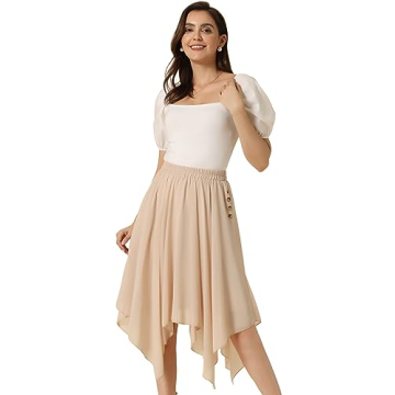 Allegra K Women's Asymmetrical Hem Elastic Waist Chiffon Flowy Vintage Handkerchief Hemline Midi Ski...