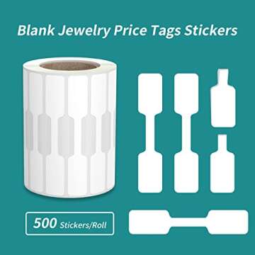 500 Pcs Jewelry Tags Roll for Necklace Earring Price Identify, Labelchoice Rectangle Shape Self Adhesive White Blank Dumbbell Jewelry Stickers Labels for Bracelet, Ring, Clothing Display