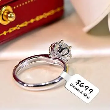 500 Pcs Jewelry Tags Roll for Necklace Earring Price Identify, Labelchoice Rectangle Shape Self Adhesive White Blank Dumbbell Jewelry Stickers Labels for Bracelet, Ring, Clothing Display