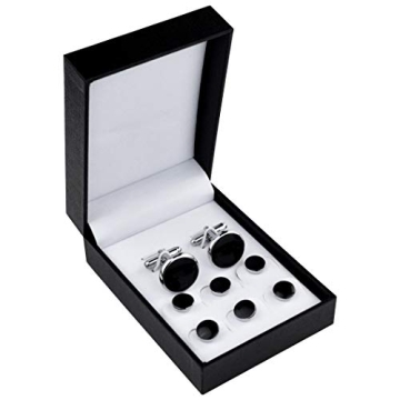 Elegant Black Silver Tuxedo Studs and Cufflinks Set for Men