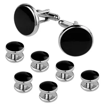 Stylish Black Silver Tuxedo Studs and Cufflinks Set