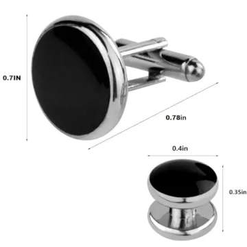 Stylish Black Silver Tuxedo Studs and Cufflinks Set