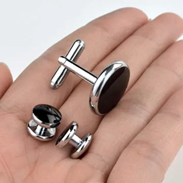 Stylish Black Silver Tuxedo Studs and Cufflinks Set