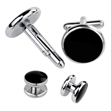 Stylish Black Silver Tuxedo Studs and Cufflinks Set
