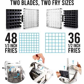 POP AirFry Mate, Commercial Grade Stainless Steel French Fry Cutter, Vegetable and Potato Slicer, 2 Blade Sizes, Non-Slip Suction Base, Perfect for Air Fryer (Not for Sweet Potatoes)