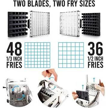 POP AirFry Mate, Commercial Grade Stainless Steel French Fry Cutter, Vegetable and Potato Slicer, 2 Blade Sizes, Non-Slip Suction Base, Perfect for Air Fryer (Not for Sweet Potatoes)