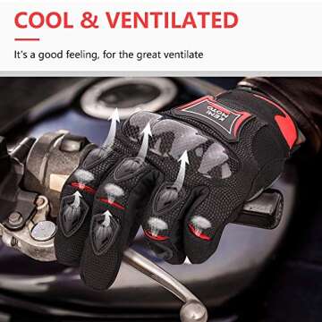 KEMIMOTO Motorcycle Gloves for Men, Cycling Gloves for Racing Dirt Bike, Breathable Gloves for Outdoor Sports(Black, XXL)