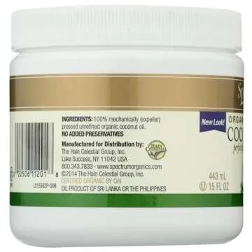 Spectrum Essentials Organic Virgin Coconut Oil, Unrefined, 15 Oz (Packaging May Vary)