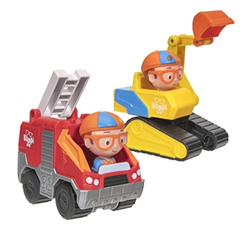 Blippi Mini Vehicles, Including Excavator and Fire Truck, Each with a Character Toy Figure Seated In...
