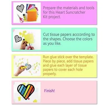 VHALE Suncatchers Craft 3 Sets (9 Cutouts) w Tissue Papers Stained Glass Effect Paper Sun Catcher Kit, Window Art, Classroom Crafts, Creative Art Projects, Kids Party Favors (Valentine Heart)