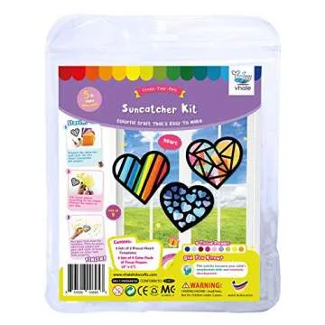 VHALE Suncatchers Craft 3 Sets (9 Cutouts) w Tissue Papers Stained Glass Effect Paper Sun Catcher Kit, Window Art, Classroom Crafts, Creative Art Projects, Kids Party Favors (Valentine Heart)