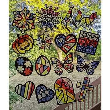 VHALE Suncatchers Craft 3 Sets (9 Cutouts) w Tissue Papers Stained Glass Effect Paper Sun Catcher Kit, Window Art, Classroom Crafts, Creative Art Projects, Kids Party Favors (Valentine Heart)
