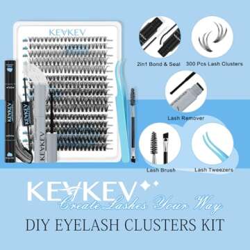 KevKev Lash Extension Kit 300Pcs Lash Clusters Kit DIY Eyelash Extension Kit with Lash Bond and Seal...