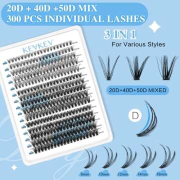 KevKev Lash Extension Kit 300Pcs Lash Clusters Kit DIY Eyelash Extension Kit with Lash Bond and Seal Eyelash Remover Lash Applicator Wispy Lashes Look Like Extensions(20D+40D+50D, D-10-18mix)