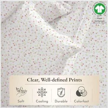 California Design Den King Floral Sheet Set, 100% Organic Cotton Percale Sheets, Deep Pocket King Sh...
