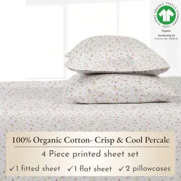 California Design Den King Floral Sheet Set, 100% Organic Cotton Percale Sheets, Deep Pocket King Sheets & Pillowcase Set - Floral