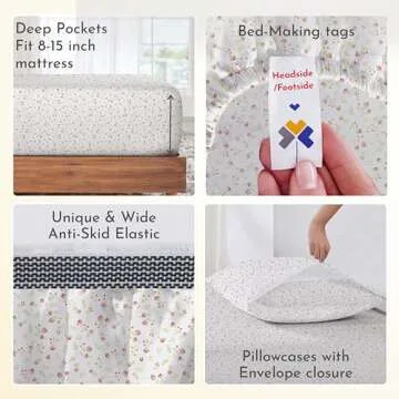 California Design Den King Floral Sheet Set, 100% Organic Cotton Percale Sheets, Deep Pocket King Sheets & Pillowcase Set - Floral