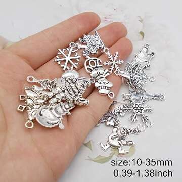 Julie Wang 100 Grams Alloy Silver Christmas Collection Charms Snowflakes Snowman Pendants for Home D...