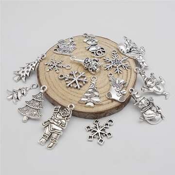 Julie Wang 100 Grams Alloy Silver Christmas Collection Charms Snowflakes Snowman Pendants for Home Decoration Bulk Jewelry Necklace Earrings Bracelet Making DIY Craft about 70pcs