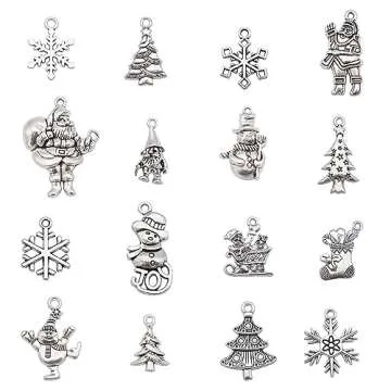 Julie Wang 100 Grams Alloy Silver Christmas Collection Charms Snowflakes Snowman Pendants for Home Decoration Bulk Jewelry Necklace Earrings Bracelet Making DIY Craft about 70pcs