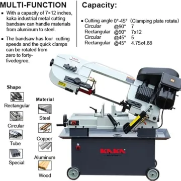 KAKA INDUSTRIAL Band Saw BS-712N, 4 step blade speeds Horizontal metal cut band saw with 1.5HP motor 115V and 230V Single phase