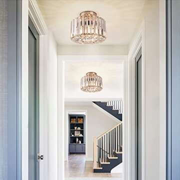 Semi Flush Mount Ceiling Light - Crystal Chandelier Modern Ceiling Light Fixture Hallway Light Fixtures Ceiling Gold Flush Mount Ceiling Light for Porch Kitchen Bedroom Living Room Entryway