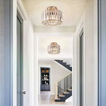 Semi Flush Mount Ceiling Light - Crystal Chandelier Modern Ceiling Light Fixture Hallway Light Fixtures Ceiling Gold Flush Mount Ceiling Light for Porch Kitchen Bedroom Living Room Entryway
