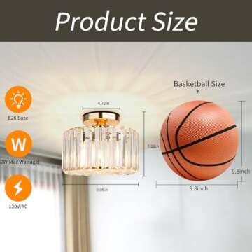 Semi Flush Mount Ceiling Light - Crystal Chandelier Modern Ceiling Light Fixture Hallway Light Fixtures Ceiling Gold Flush Mount Ceiling Light for Porch Kitchen Bedroom Living Room Entryway