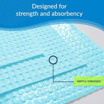 TIDI 1053 Avalon Dental Bib, Blue, 3 Layers, 13” W x 18” L (Pack of 500) ― Disposable Dental Bibs ― Embossed ― 2-Ply Tissue ― Poly Back To Help Prevent Leak-Through ― Nail Towels ― Tattoo Bibs