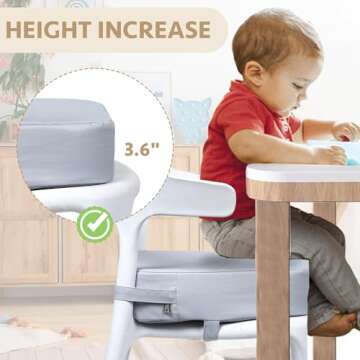 E1F1NN DOT Toddler Booster Seat for Dining Table, Portable Kids Booster Seat with Safety Buckles, High Cushion for Travel with Non-Slip Bottom (Gray)