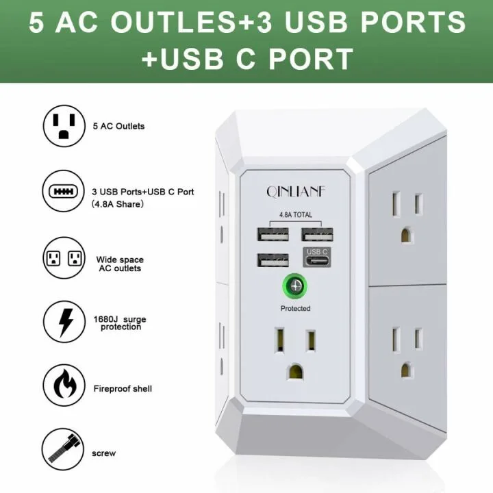 QINLIANF Surge Protector with USB Charging Ports
