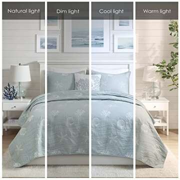 Harbor House Seaside Reversible Cotton Quilt Set - Coastal Design in Seafoam - All Season Bedding
