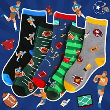 Cool Football Socks for Boys 8-12 | 5 Fun Pairs